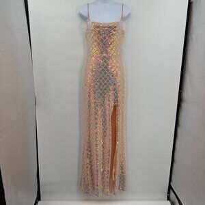 City Triangles Women's 7 Cocktail Lined Split Thigh Backless Sequins Maxi Dress